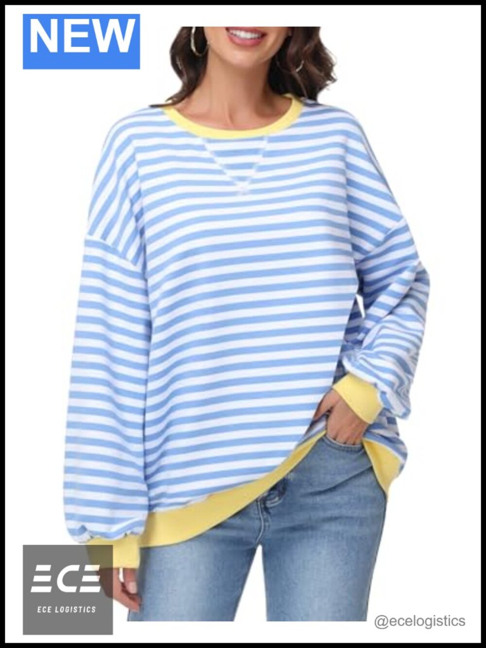 Women's Oversized Striped Crewneck Sweatshirt Long Sleeve Pullover Top